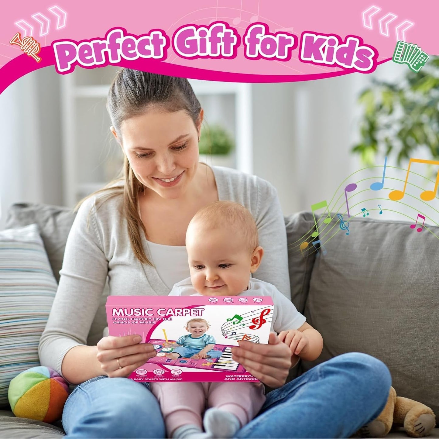 Musical Toys for 1 2 3 Year Old Girls, 3-in-1 Piano Drum Pads, Early Childhood Education Drum Musical Blankets, Gifts for 1 2 Year Old Girls Toddler Toys 1 Year Old Birthday Gift Easter Gifts for Kids