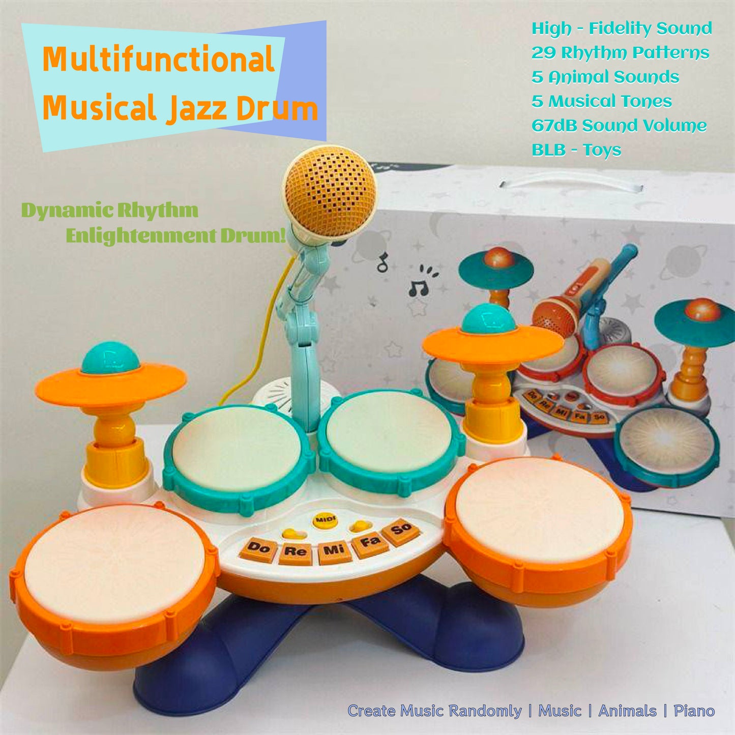 Kids Drum Set Toy - Early Education & Brain - Building Musical Jazz Hand - Clapping Drum for Babies - Karaoke & Percussion Instrument for Toddlers
