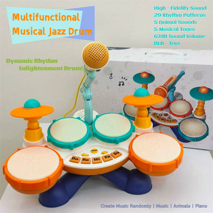 Kids Drum Set Toy - Early Education & Brain - Building Musical Jazz Hand - Clapping Drum for Babies - Karaoke & Percussion Instrument for Toddlers