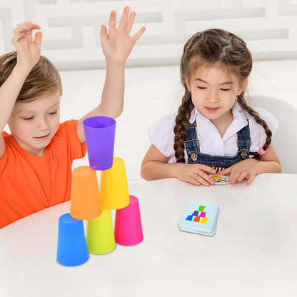 Speed Cups Game for Kids Ages 6+ | 2 Players Family Party Game | Quick-Thinking Stacking Challenge with 12 Cups, 54 Task Cards & Bell | Develop Hand-Eye Coordination & Reaction Skills