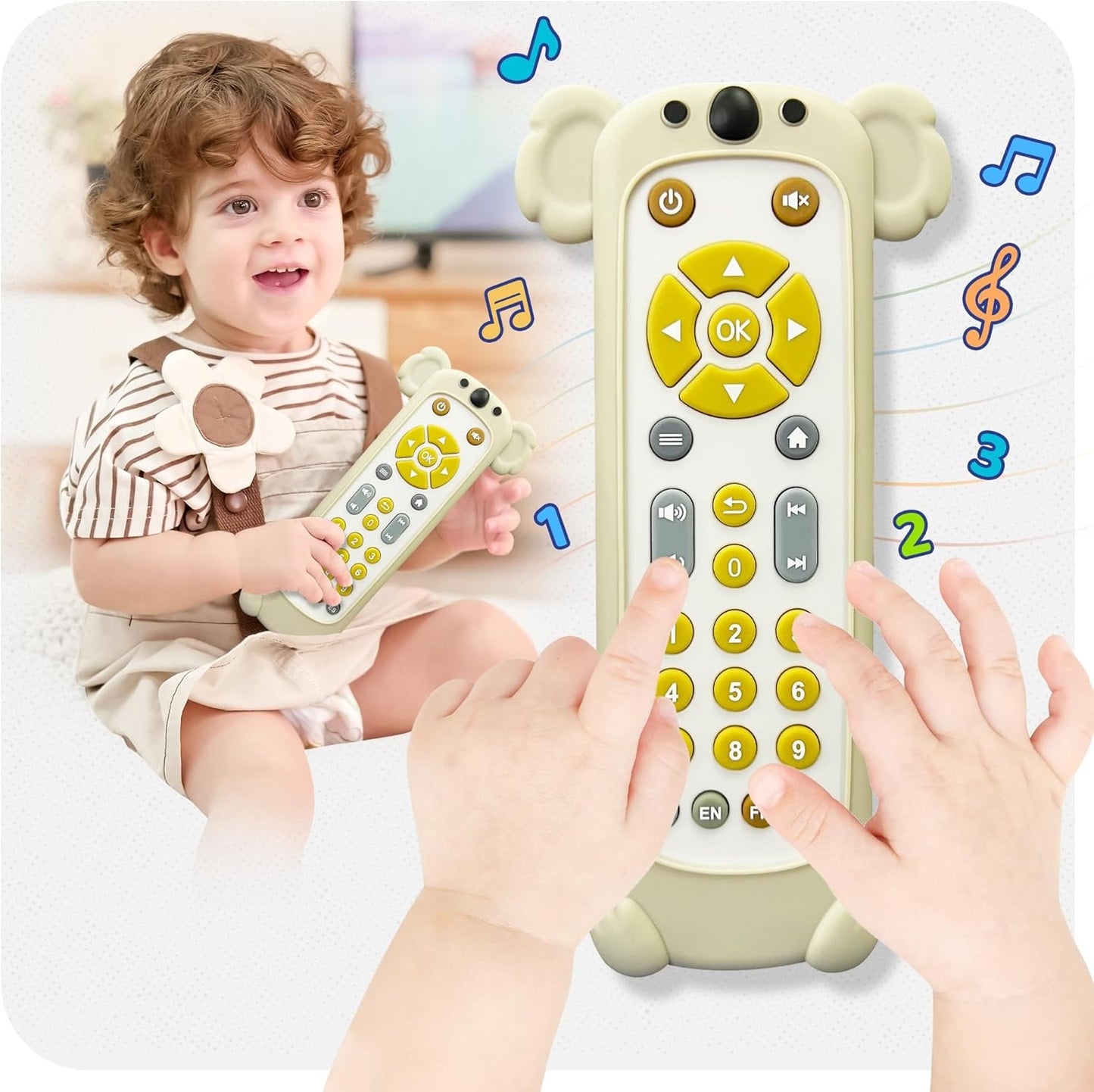 Baby Remote Control Toy with Koala Giraffe Cat Monkey Silicone Cover - Educational Musical Baby Toddler Toy with Realistic Games, Lights and Sounds - 6, 9, 12, 18 Months Boy Girl Gift