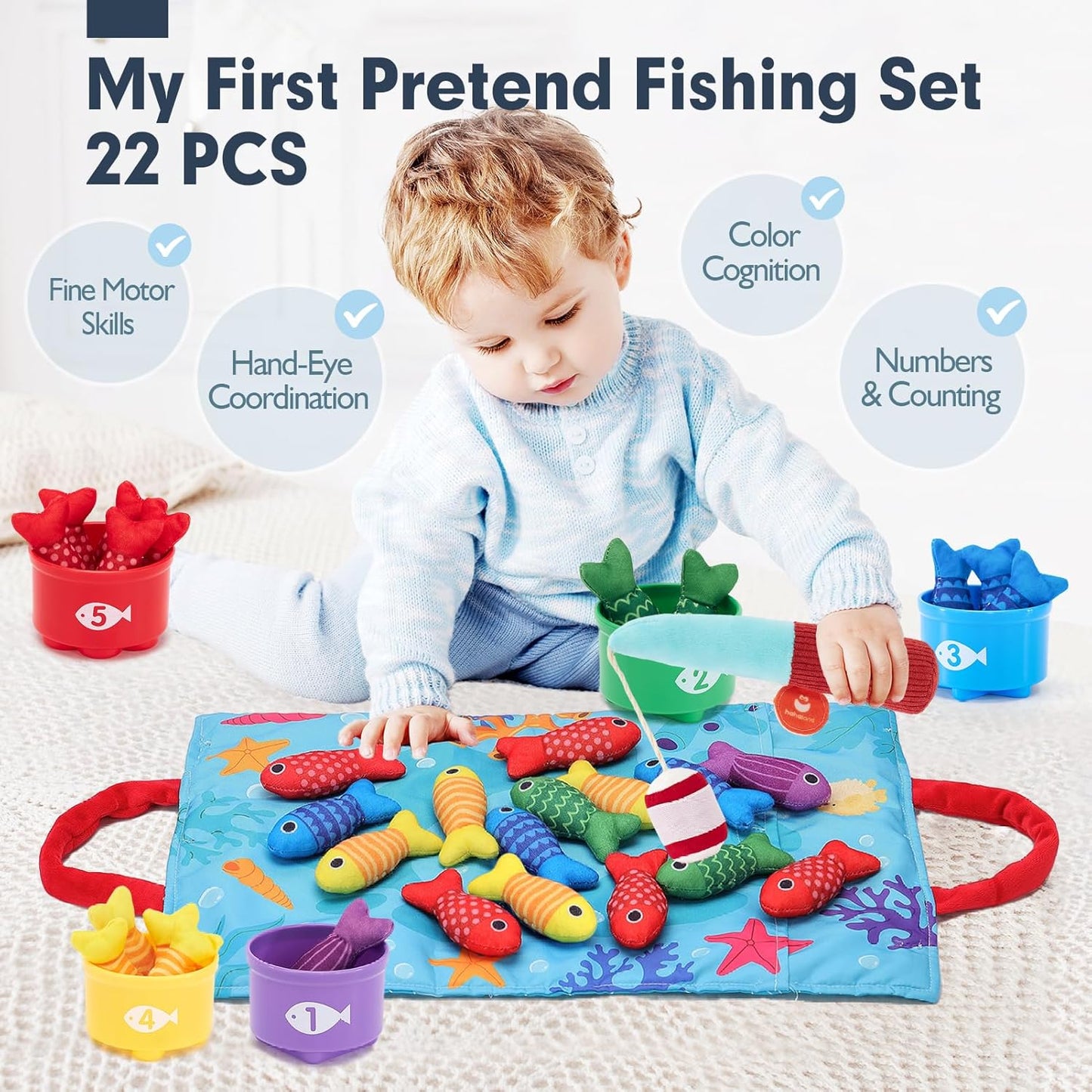Montessori 10-in-1 Fabric Fishing Game Set｜Early Learning Toys for 6M - 3Y Babies｜Number Counting, Color Recognition & Shape Learning