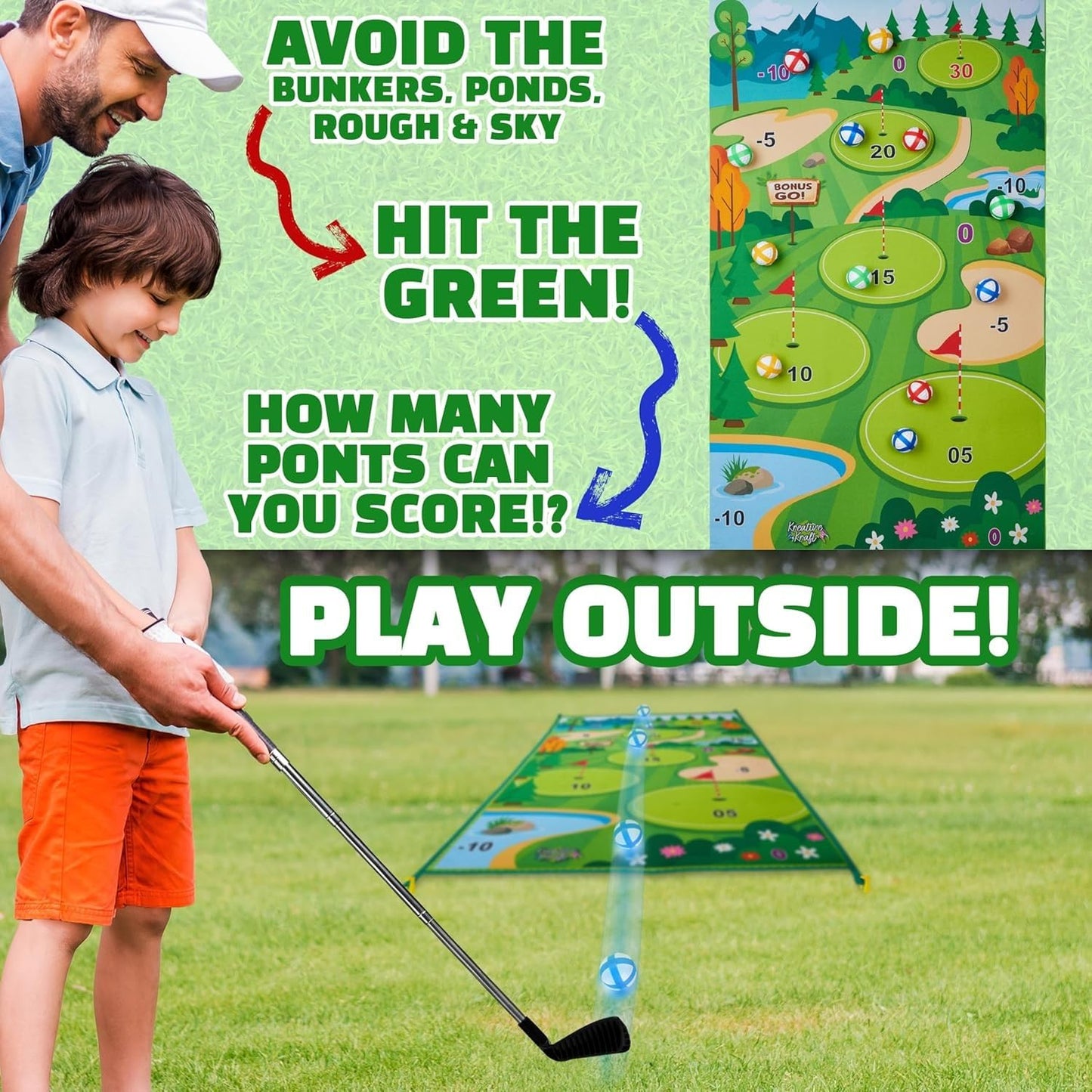 Parent-Child Golf Toy Set | Kids & Adults Universal | Indoor/Outdoor Garden Use | Includes Thickened Golf Mat for Putting Practice