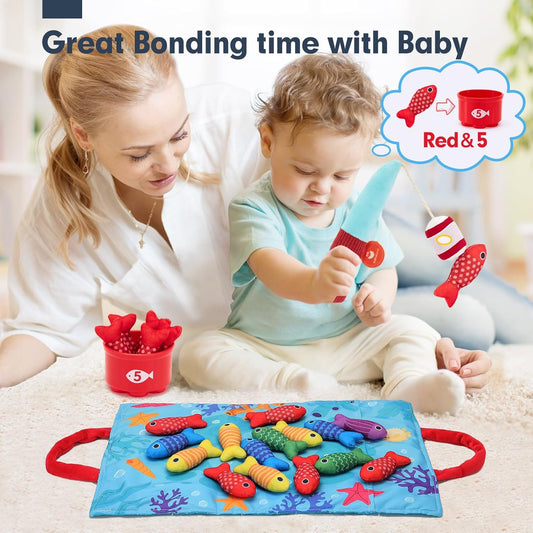 Montessori 10-in-1 Fabric Fishing Game Set｜Early Learning Toys for 6M - 3Y Babies｜Number Counting, Color Recognition & Shape Learning