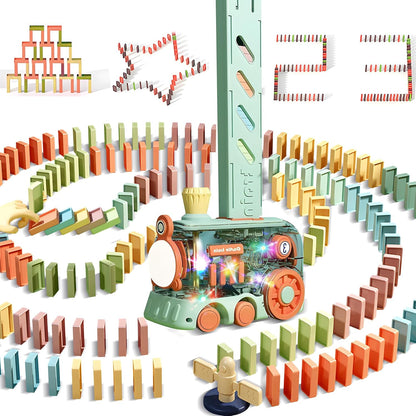 Domino Train Toy, 200 Pieces Kids Game Automatic Domino Set, STEM Montessori Toys for 3 Year Olds, Creative Gift with Colorful Lights and Music