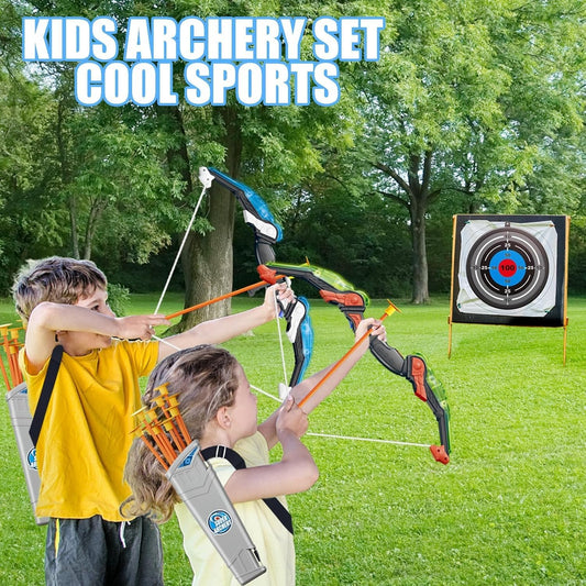 Cool LED Archery Toy Set - 1 Bow with 10 Suction - Cup Arrows, 1 Quiver, 1 Dartboard & 3 Bottles, Ideal for Boys and Girls Aged 3 - 12 for Indoor and Outdoor Play
