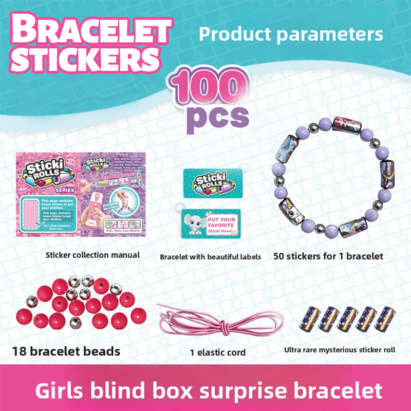 100+ Holographic Wearable Shareable Sticker Bracelet Set | with Mystery Rare Sticker Rolls | DIY Kawaii Surprise Toy for Girls