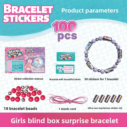 100+ Holographic Wearable Shareable Sticker Bracelet Set | with Mystery Rare Sticker Rolls | DIY Kawaii Surprise Toy for Girls