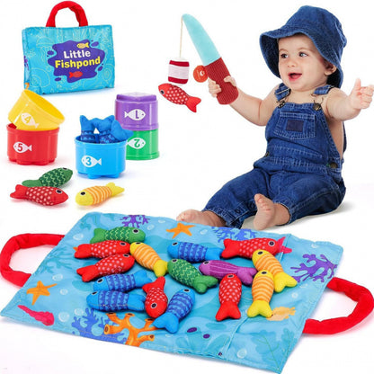 Montessori 10-in-1 Fabric Fishing Game Set｜Early Learning Toys for 6M - 3Y Babies｜Number Counting, Color Recognition & Shape Learning