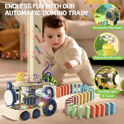 Domino Train Toy, 200 Pieces Kids Game Automatic Domino Set, STEM Montessori Toys for 3 Year Olds, Creative Gift with Colorful Lights and Music