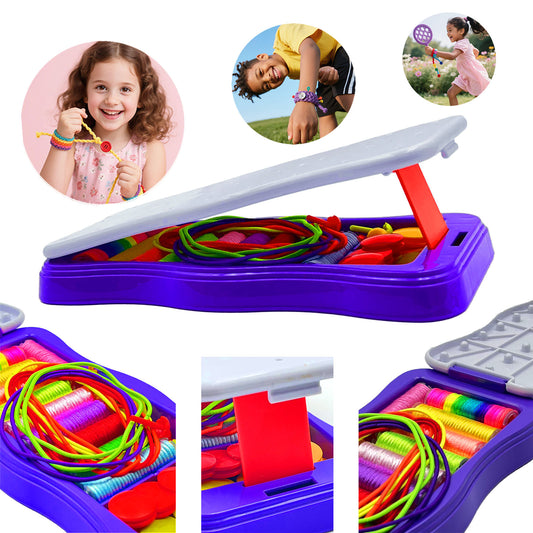 Bracelet Making Kit for Girls Ages 6+ - Create Bracelets, Necklaces & Keychains - With 16 Color - Random Beading Pins, 10 String Rolls, 10 Buttons & Storage Weaving Rack - Ideal for Kids' DIY