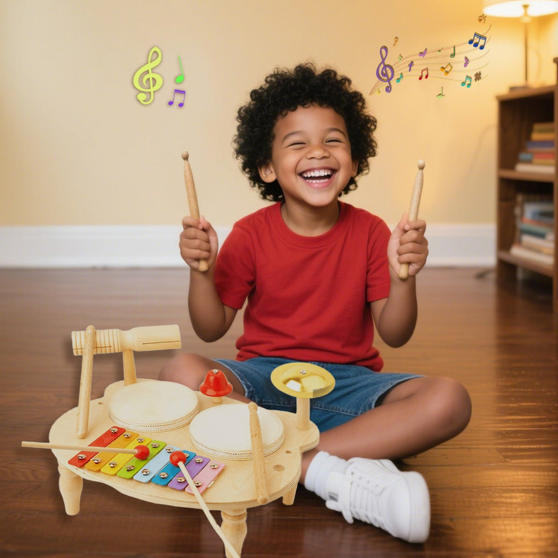 Kids Drum Set for Toddlers 18+ Months - Wooden Xylophone & Drum Musical Toys | Early Learning Instruments | Safe Non-Toxic Material | Birthday Gift for Boys & Girls