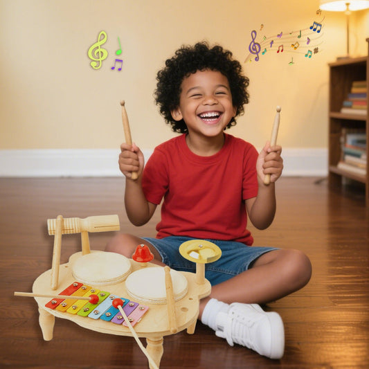 Kids Drum Set for Toddlers 18+ Months - Wooden Xylophone & Drum Musical Toys | Early Learning Instruments | Safe Non-Toxic Material | Birthday Gift for Boys & Girls