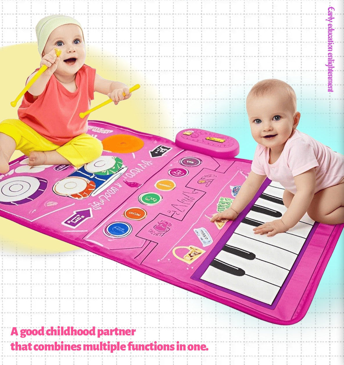Musical Toys for 1 2 3 Year Old Girls, 3-in-1 Piano Drum Pads, Early Childhood Education Drum Musical Blankets, Gifts for 1 2 Year Old Girls Toddler Toys 1 Year Old Birthday Gift Easter Gifts for Kids