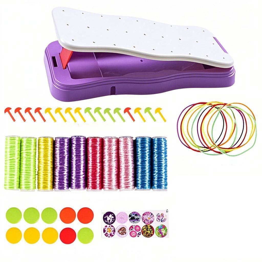 Bracelet Making Kit for Girls Ages 6+ - Create Bracelets, Necklaces & Keychains - With 16 Color - Random Beading Pins, 10 String Rolls, 10 Buttons & Storage Weaving Rack - Ideal for Kids' DIY