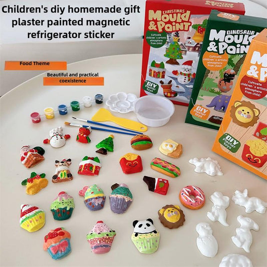 Gourmet-themed Plaster Painting Set | All-Age Creative DIY Coloring Fridge Magnets | Portable Travel Art Kit for Kids