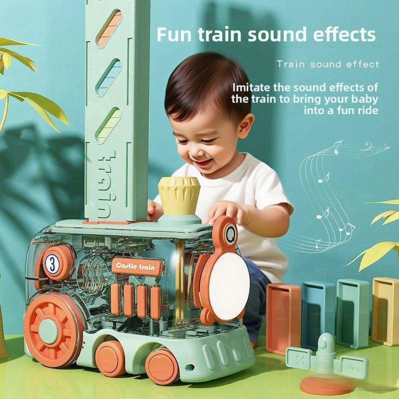 Domino Train Toy, 200 Pieces Kids Game Automatic Domino Set, STEM Montessori Toys for 3 Year Olds, Creative Gift with Colorful Lights and Music