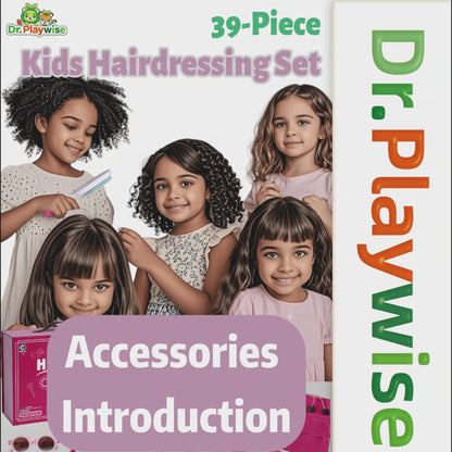 39-Piece Kids Hairdressing Set with Realistic Blow Dryer – Pretend Play Beauty Salon Toys Including 20 Hair Ties, Styling Tools & Gift Box – Ideal for Girls Age 3+
