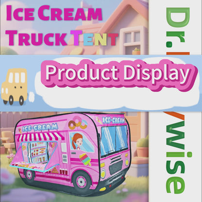 Pink Ice Cream Truck Pop Up Play Tent for Kids - Foldable Indoor/Outdoor Toy House No Assembly Needed, Gift for Girls Boys Aged 3 4 5 Years Old