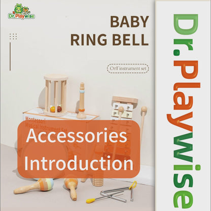 Montessori Wooden 7-Piece Orff Instrument Set for Kids - Includes Xylophone, Double Bells, Trumpet, Rain Stick, Triangle, Drum & Maracas - Educational Early Music Toys for Ages 18 Months+