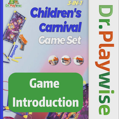 3-in-1 Kids' Carnival Game Set – Bean Bag Toss, Soft Dart Shooting & Ring Toss with 1 Blasters, 6 Foam Darts & 6 Bean Bags & 12 Hoops– Indoor/Outdoor Fun for Ages 5+ – Perfect Party Gift