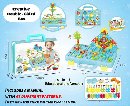 252-Piece Drill Construction Set – Electric Drill Tool Included – STEM Building Blocks in Portable Suitcase – Educational Toy for Kids Ages 3+ – Perfect for Creative Play & Skill Development