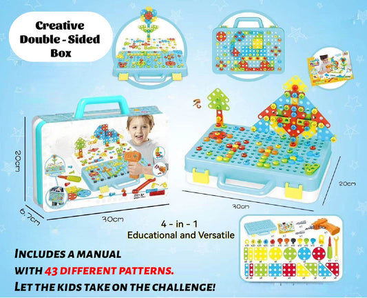 252-Piece Drill Construction Set – Electric Drill Tool Included – STEM Building Blocks in Portable Suitcase – Educational Toy for Kids Ages 3+ – Perfect for Creative Play & Skill Development
