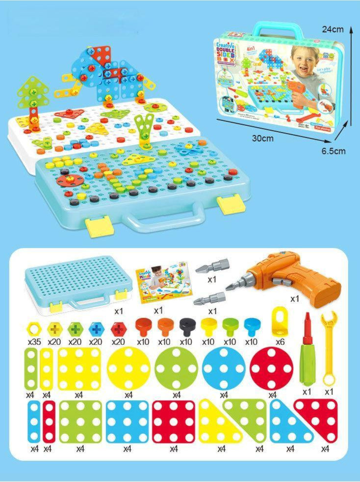 252-Piece Drill Construction Set – Electric Drill Tool Included – STEM Building Blocks in Portable Suitcase – Educational Toy for Kids Ages 3+ – Perfect for Creative Play & Skill Development