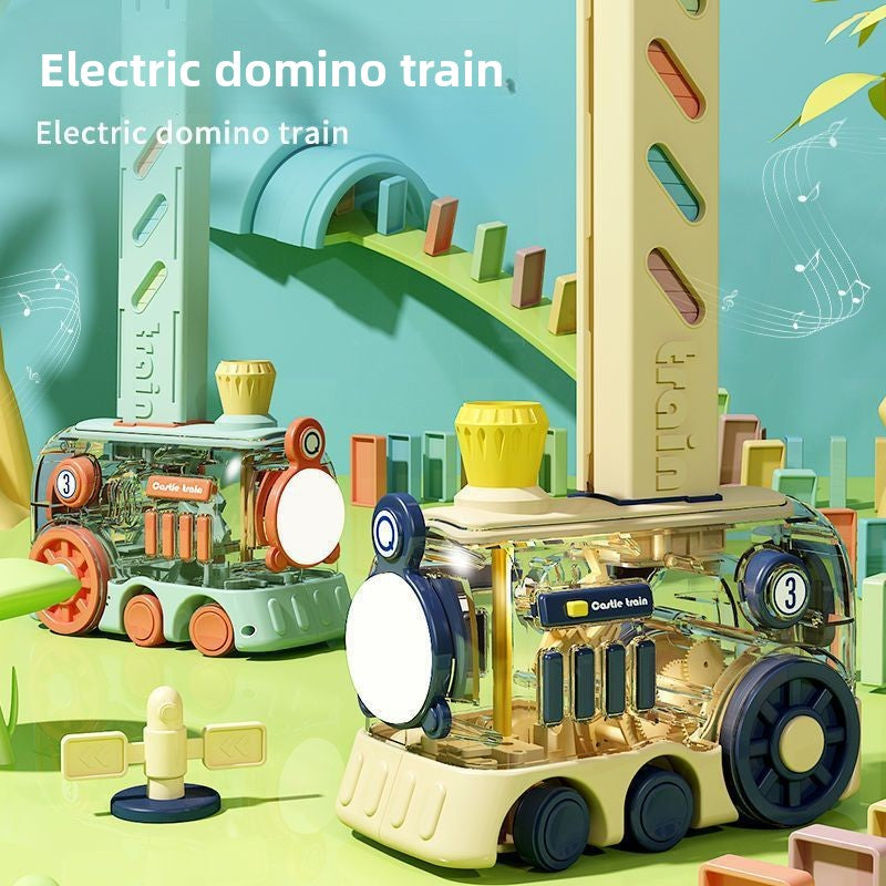 Domino Train Toy, 200 Pieces Kids Game Automatic Domino Set, STEM Montessori Toys for 3 Year Olds, Creative Gift with Colorful Lights and Music