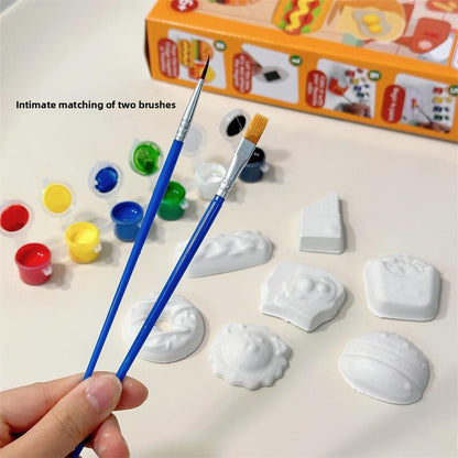 Gourmet-themed Plaster Painting Set | All-Age Creative DIY Coloring Fridge Magnets | Portable Travel Art Kit for Kids