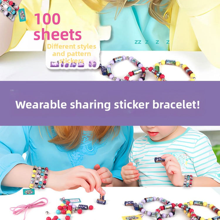 100+ Holographic Wearable Shareable Sticker Bracelet Set | with Mystery Rare Sticker Rolls | DIY Kawaii Surprise Toy for Girls