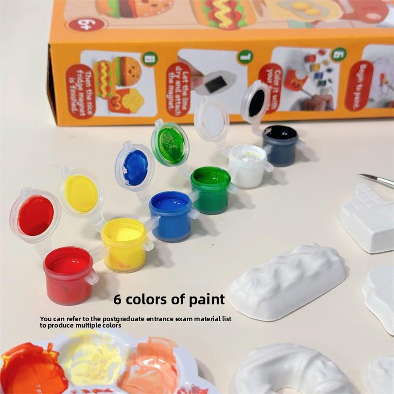 Gourmet-themed Plaster Painting Set | All-Age Creative DIY Coloring Fridge Magnets | Portable Travel Art Kit for Kids