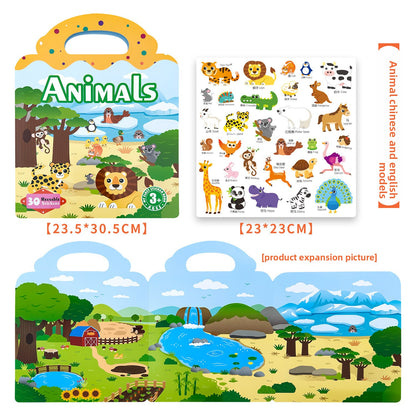 Reusable 3D Puffy Jelly Sticker Book｜Early Learning Educational Toy for Kids｜Waterproof Animal, Dinosaur & Ocean Scene Stickers (Ages 3-6)